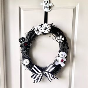 Halloween black wood wreath bow wreath